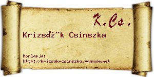 Krizsák Csinszka névjegykártya